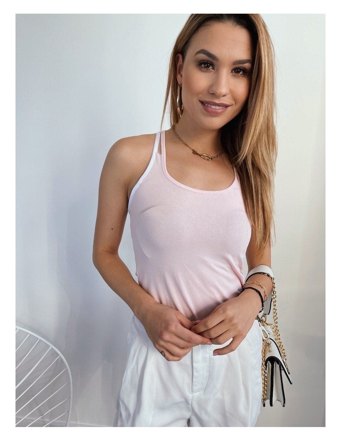 Summer top with thin straps, light pink 9949 - Online store - Boutique